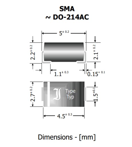 Mechanical Drawing - Diotec Semiconductor SK14/SK14-AQ Reverse Polarity Protection Diodes